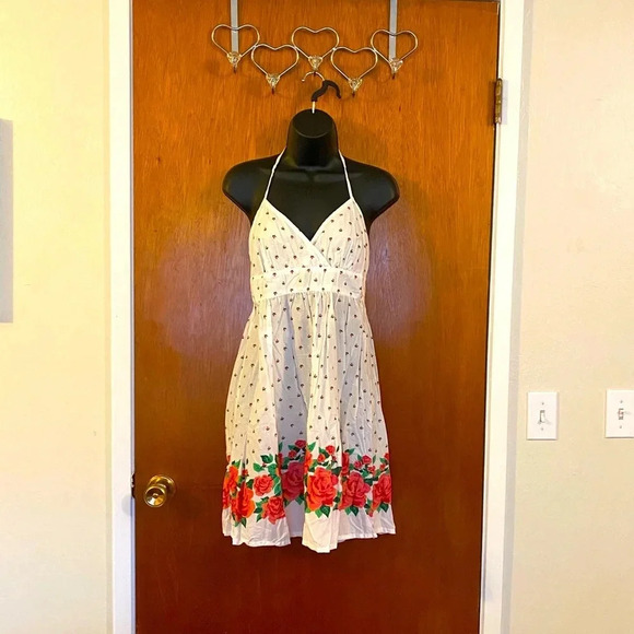 Divided by H&M White with Floral Pattern Y2K Casual Cool Halter Top Dress Size 8 - Picture 7 of 16
